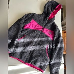 reversible fleece grey/pink North Face kids jacket size 10/12